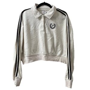 Victoria’s Secret PINK Fleece Cropped Polo Sweatshirt cream Large EUC